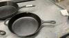 (3) CAST IRON PANS - WOODS , LAGASTINA AND SMALL ONE IS UNMARKED - 2