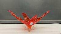 VINTAGE HEAVY GLASS RED/ORANGE DECOR PIECE W/ TWISTED ARMS