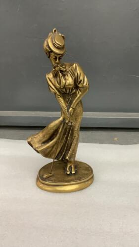 SOLID BRASS LADY GOLFER STATUE