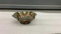 SMALL DEPRESSION GLASS BOWL WITH FLUTED RIM - IRREDESCENT