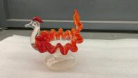 VINTAGE GLASS BIRD CANDY DISH W/ ORANGE FLUTED RIM