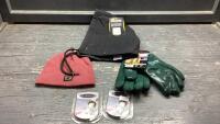 BOX W/ ROSE COLOURED TOUQUE , DURA DIP GLOVES, HEEL GEL GRIPS
