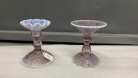(2) ANTIQUE GLASS CANDLE HOLDERS W/ FLUTED TOPS