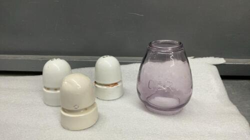(3) CPR PORCELAIN INSULATORS & CPR PURPLE GLOBE