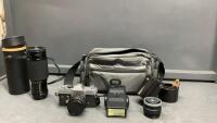 VINTAGE CANON FILM CAMERA W/ (2) LEN&rsquo;S & VIVITAR FLASH