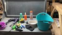 TUB WITH DOG DISH, POOPER-SCOOPER, BAGS, RETRACTABLE LEASH, WATER BOTTLE
