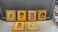 (6) INDIGENIOUS CHILDRENS PICTURES ON WOOD