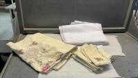 HAND STITCHED TABLECLOTH & MATCHING NAPKINS & WHITE TABLECLOTH