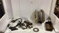 SHOP BOX W/ SPOOL WIRE, POWER STRIP & MISC