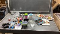 (2)BOXES - CRAFTING ITEMS, LIGHTS, BOWLS,PLASTIC CUPS, COOKBOOKS