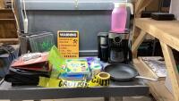 (2)BOXES - BINDERS, FUNNY SIGNS, BLACK + DECKER COFFEE MAKERS, FRYPAN