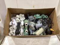SHOP BOX WITH VARIOUS PVC PIPE FITTINGS & MISC