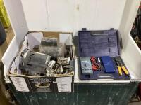 SHOP BOX W/ DIGITAL MULTIMETER, MOTORS & LEVEL WRENCH