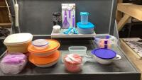 BOX OF TUPPERWARE, - BOWLS, SMALL STORAGE CONTAINERS, LAP TRAY