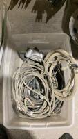 TOTE WITH ELETRICAL WIRING, LIGHTS, JUMPER CABLES & MISC