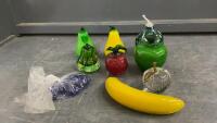 GLASS FRUIT, BEADS & OIL BURNER