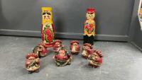 MEXICAN MARIACHI BAND ORNAMENTS & (2) RUSSIAN DOLLS (NOT NESTING)