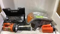 SHOP BOX W/ CABLE CHAIN, FLASH LIGHTS & GMC 1500