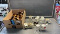 MIC VINTAGE GLASSWARE - MUGS, CONDIMENT SERVERS, STONEWARE, PINWHEEL CRYSTAL CANDY DISH