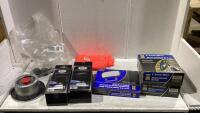 SHOP BOX W/ CONVEX MIRROR, BOOT BRUSH & MISC