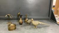 ASSORTMENT OF BRASS DECOR - BIRDS, VASES, TRINKET BOX