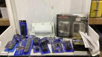 SHOP BOX W/ DOOR HANDLE, PASTE MAX, TACHOMETER COVER, KNOBS & MISC