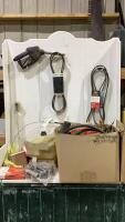 SHOP BOX OF MISC WITH RUBBER BELT/HYDRAULICS/GAS PUMP