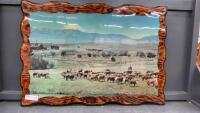 RANCHER HERDING COWS PICTURE ON WOOD