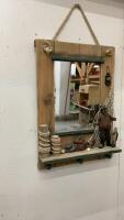 FISHERMAN MIRROR W/ HOOKS - WOOD