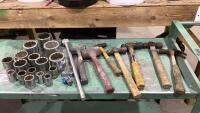 BUCKET OF ASSORTED HAMMERS, SOCKETS & MISC