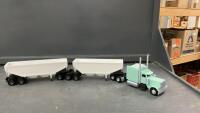 3-D PRINTED SEMI TRUCK W/ (2) BELLY DUMP TRAILERS - SEAFOAM GREEN CAB
