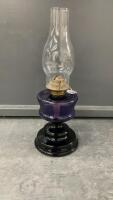 KEROSENE LAMP W/ DEEP PURPLE GLASS BASE