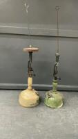 (2) GAS LANTERNS - GREEN BASE & CREAM COLORED BASE