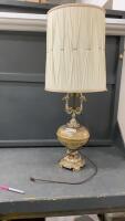 TALL VINTAGE TABLE LAMP W/ CREAM PLEATED SHADE