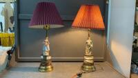 PAIR OF VINTAGE TABLE LAMPS - GENTLEMAN & LADY CERAMIC FIGURINES