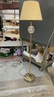BRASS FLOOR LAMP W/ ETCHED GLASS GLOBE