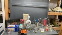 COLLECTION OF LIQUOR RELATED ITEMS IN GOOD LIDDED TOTE - SOME VINTAGE ITEMS