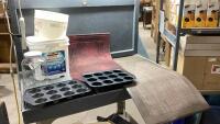 (2)MUFFIN TINS, (2)FLOOR MATS, BIG JAR, BUCKET