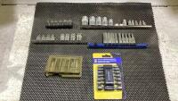 SHOP BOX W/ DRIVE SOCKETS, NUT DRIVERS, TAP & MISC