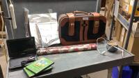 (2)ITEMS - VINTAGE SUITCASE + WRAPPING PAPER, PORTABLE DVD PLAYER