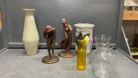 (2) BOXES W/ PLASTER GOLFERS & MISC VASES