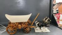 COVERED WAGON LAMP W/ (2) PLASTIC HORSES