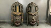 (2) WOOD CARVED AFRICAN MASKS