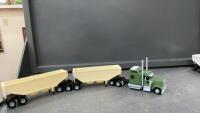 3-D PRINTED SEMI TRUCK W/ (2) BELLY DUMP TRAILERS - GREEN CAB