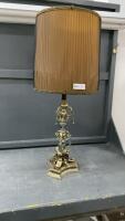 VINTAGE TABLE LAMP W/ BRASS BASE & SMOKED CRYSTALS