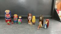 (3) NESTING DOLLS - RUSSIAN GIRL, DOG, WILDLIFE
