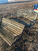 Two metal frame yard benches