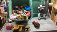 GREEN TOTE FULL OF TOYS - LARGE ASSORTMENT