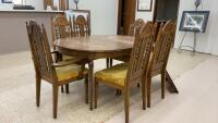 VINTAGE DINING TABLE, (6) CHAIRS & (1) LEAF