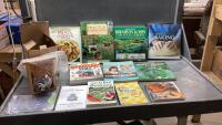 (2) ITEMS- SMALL BIRD FEEDER + BOX OF GARDENING BOOKS + COOKBOOK